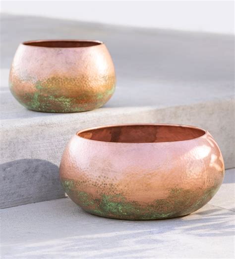 copper patina planters